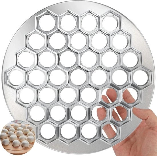 Moldia Plus - Forma per pelmeni e ravioli con 37 fori, ravioliformer, maker di pelmeni russi, pelmeni in lega di alluminio, sacchetti di impasto per maker di dumpling per cucina e cottura