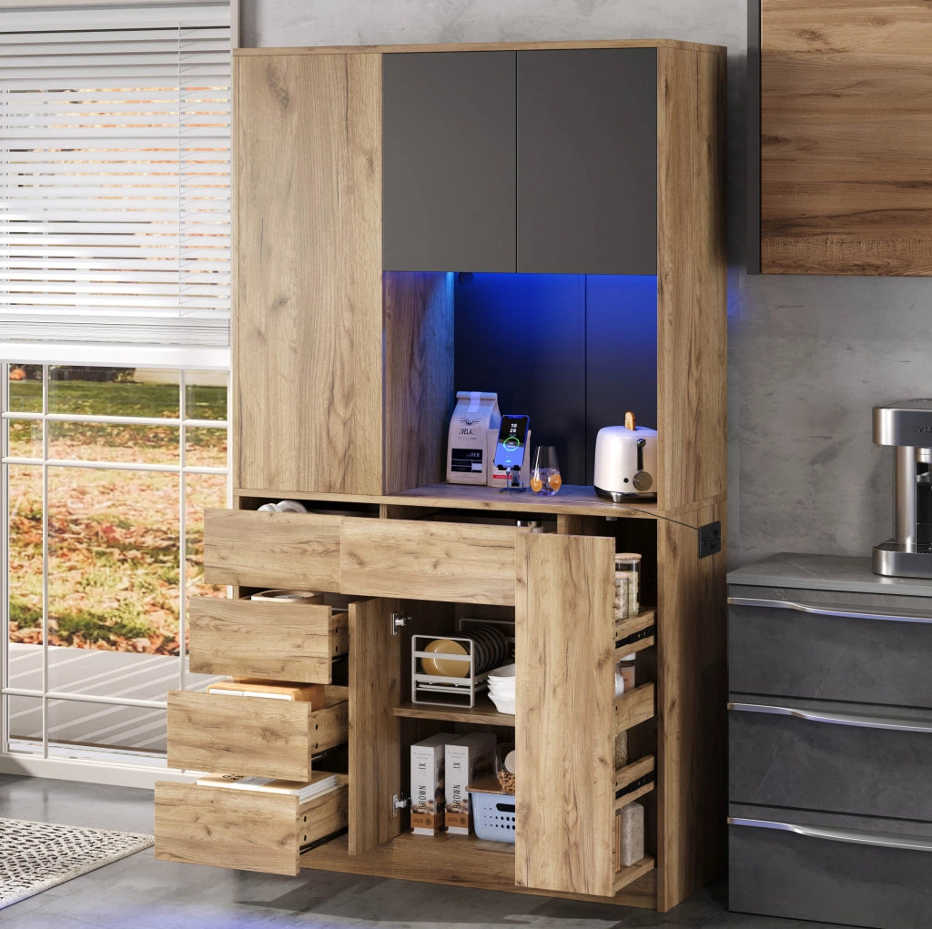 Credenza da cucina con LED e prese, 185 × 105 × 40 cm