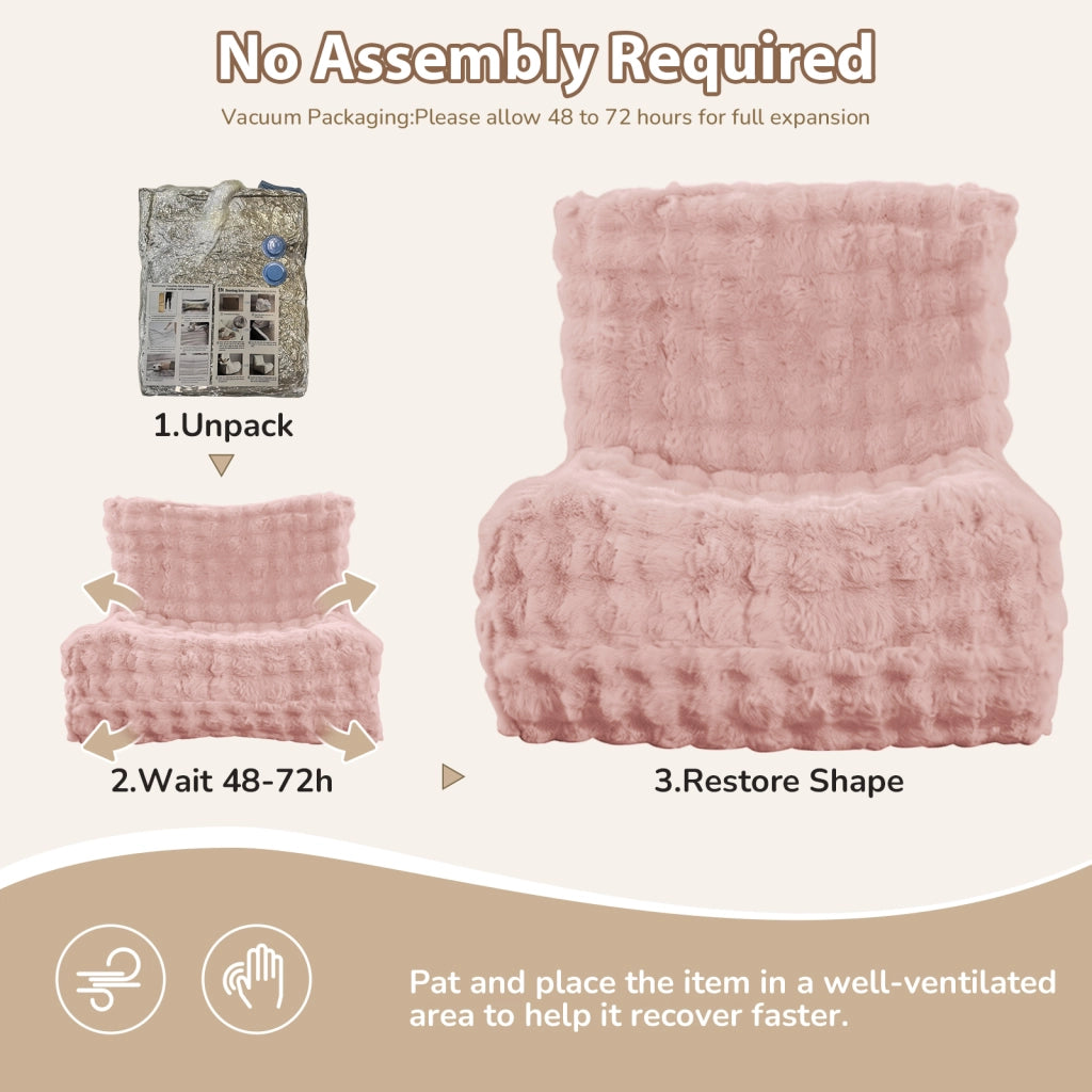 Poltrona pouf a forma di bruco con schienale ergonomico in flanella rosa leggera per soggiorno e camera da letto