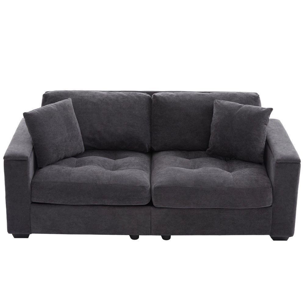 Divano 2 posti contenitore ¨C Minimal ¨C grigio scuro tessuto imbottito con cuscini 180cm