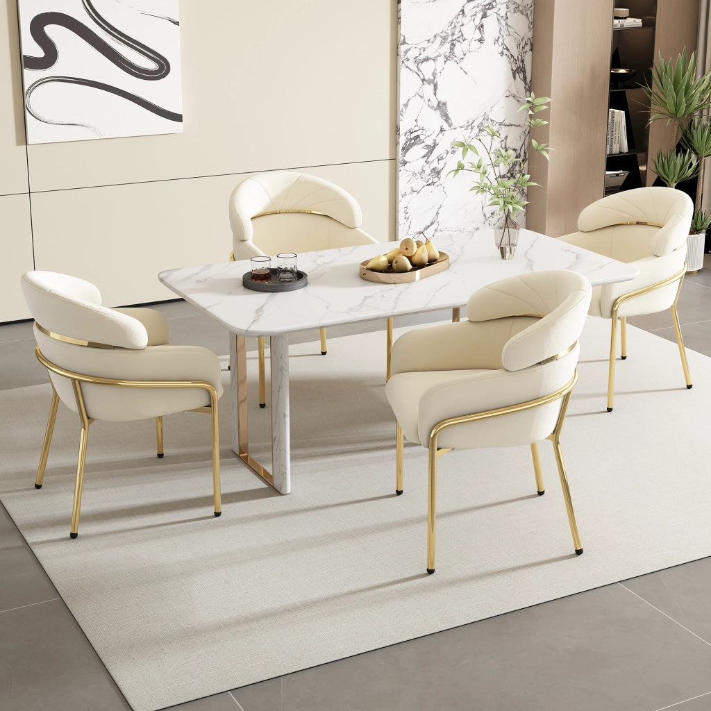 Sedia da sala da pranzo in velluto con quattro gambe in metallo per soggiorno e camera da letto, beige