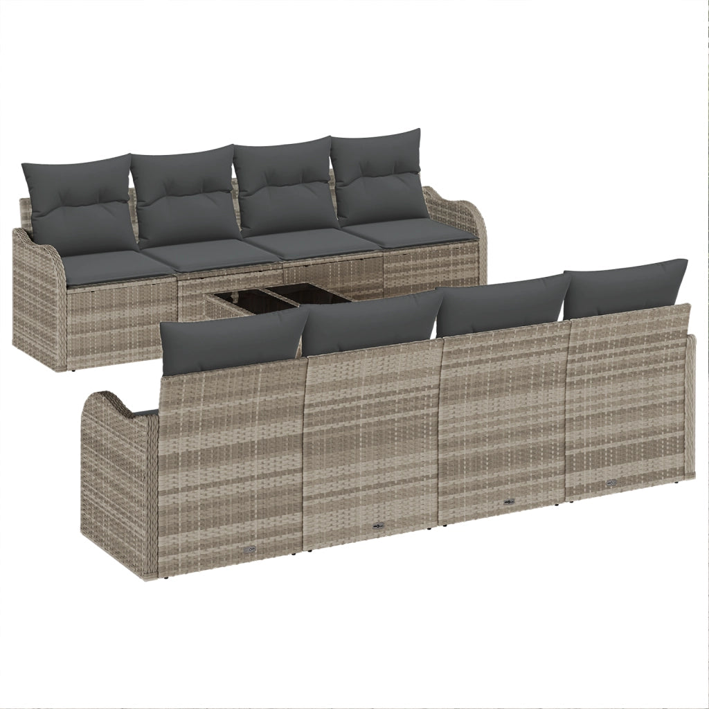 Set Divano da Giardino in 9 Pezzi con Cuscini Grigio Chiaro in Rattan Sintetico