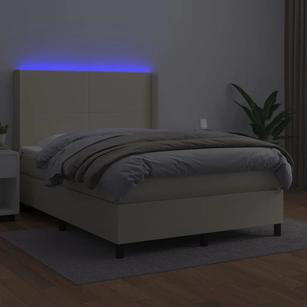 vidaXL Giroletto a Molle con Materasso e LED Crema 140x190 cm