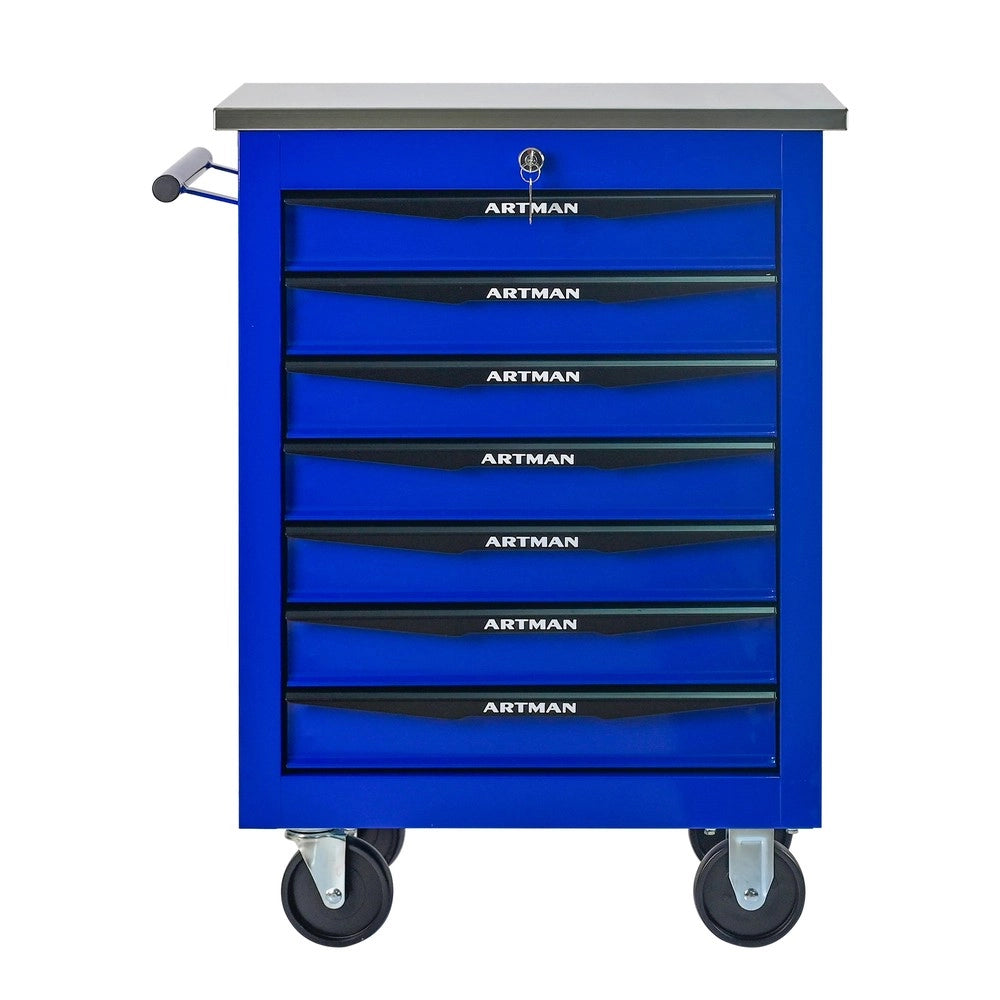 Carrello Portautensili 7 Cassetti con Ruote ¨C MINIMAL ¨C Metallo, Nero e Blu