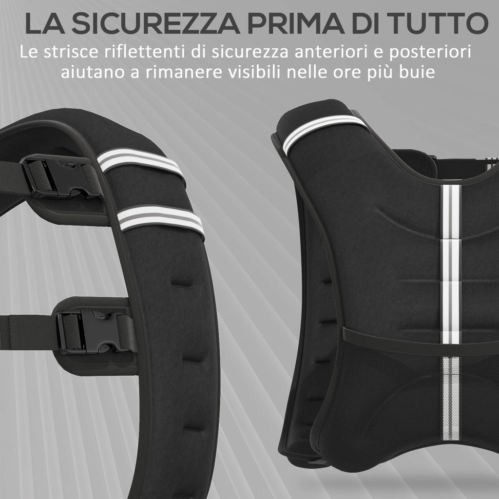 Giubbotto Zavorrato 8 kg Traspirante con Tasca Portaoggetti e Spallacci 40x35 cm in tessuto Oxford Nero