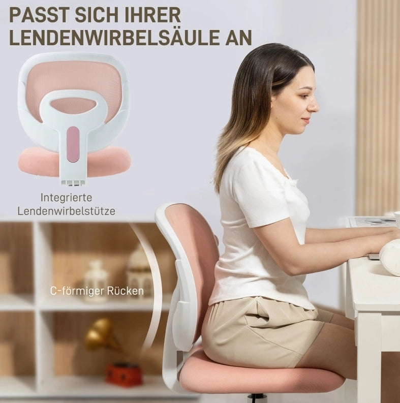 Sedia da ufficio rosa ergonomica con schienale C regolabile