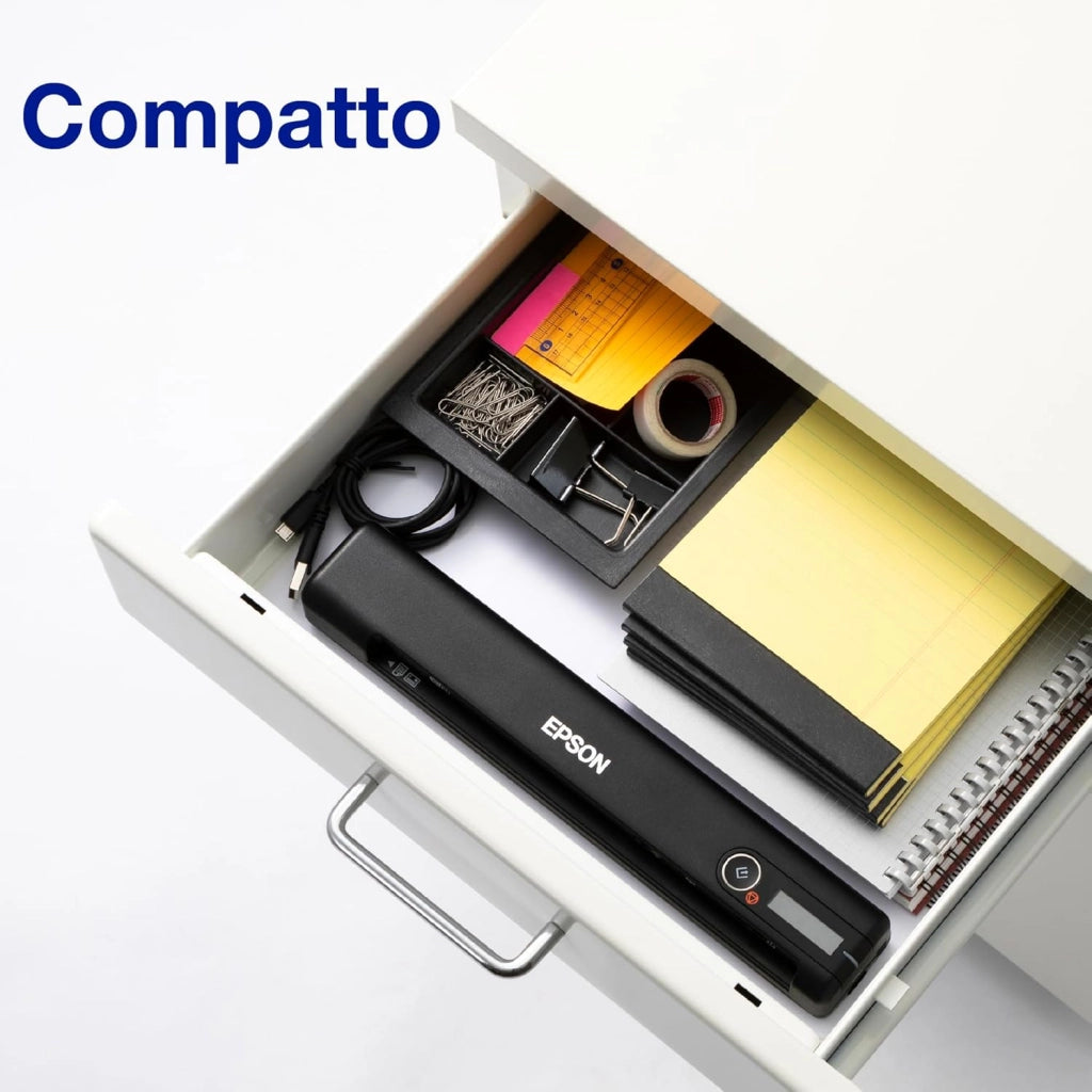 Epson WorkForce ES-60W Scanner Portatile Compatto, Wireless Wi-Fi Direct USB, pannello LCD, Scansione 600dpi, Alimentazione Automatica, Scansione 8,5 ppm, JPEG, PDF, TIFF Supportati, Software Incluso