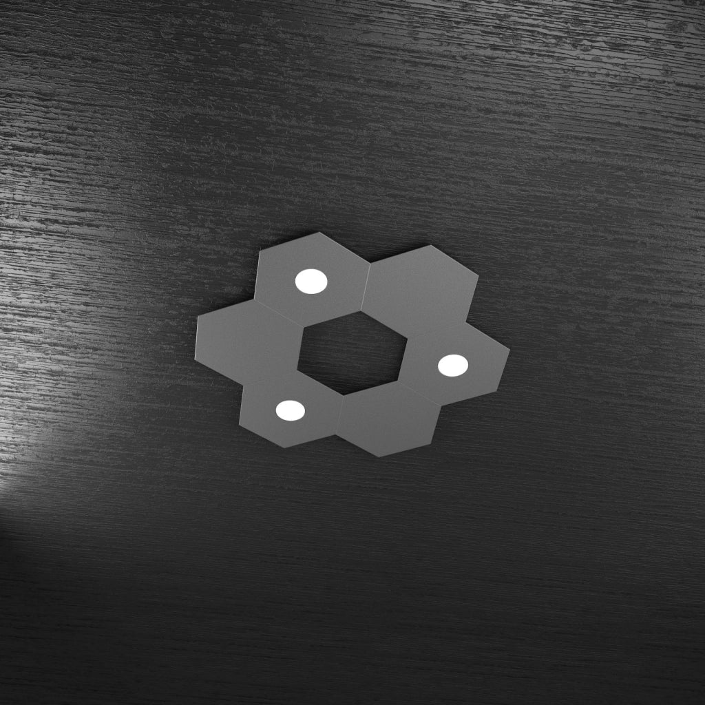 HEXAGON APPLIQUE-PLAFONIERA 3 LUCI + 3 DECORATIVO GRIGIO ANTRACITE 1142-3L3D-GA