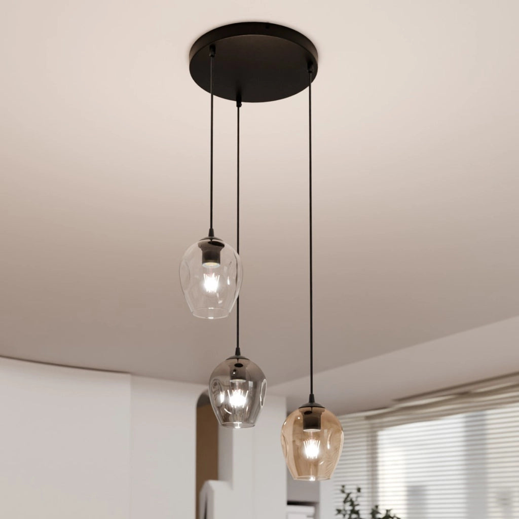 Lampada a sospensione ISTAR 3 con paralumi in vetro colorato