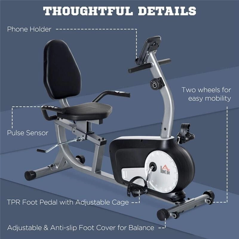 CYCLETTE ORIZZONTALE RECUMBENT CON 8 LIVELLI SCHERMO LCD E SEDUTA REGOLABILE 122-137X62X103 CM