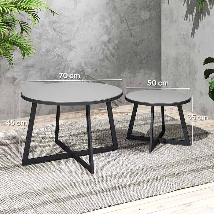 Set 2 Tavolini per Esterni Ø70x45 cm e Ø50x35 cm con Piano in Vetro Grigio