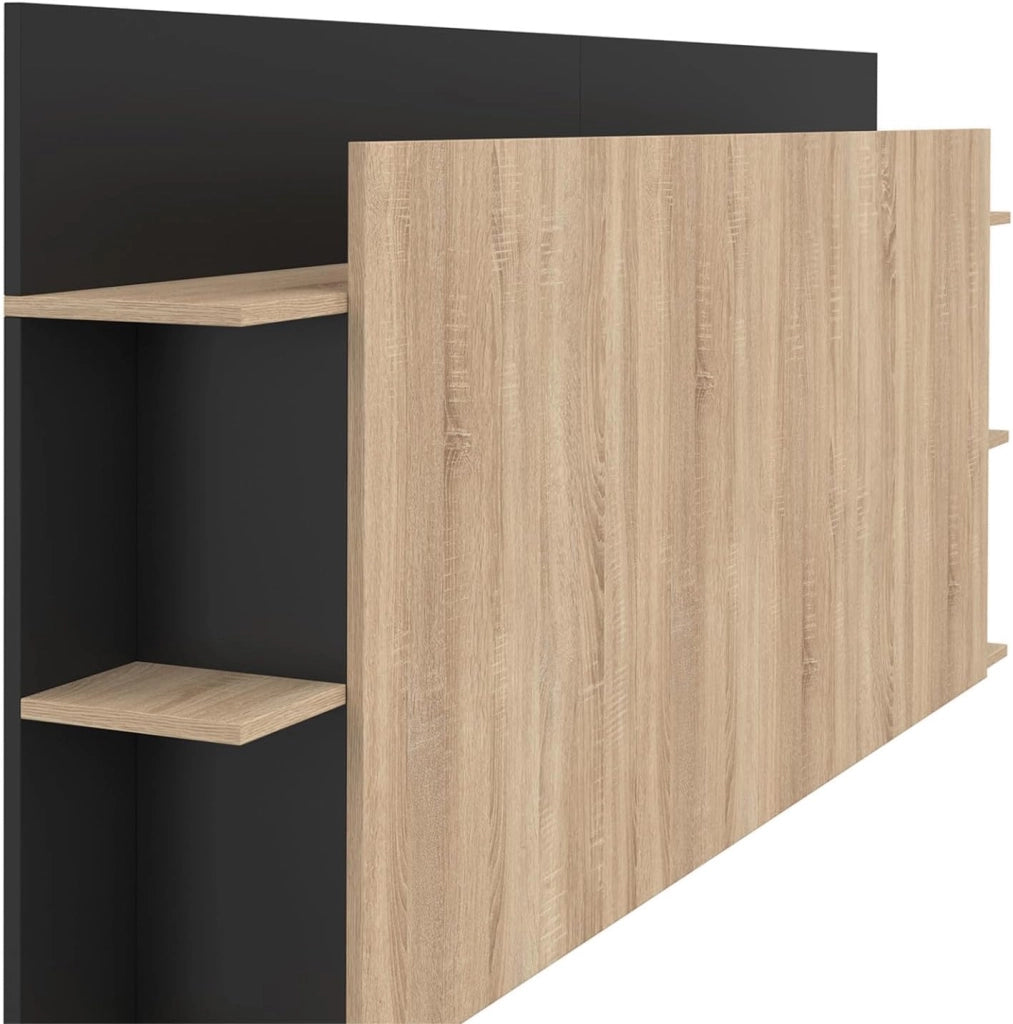 Testiera indipendente CIRI per letti da 140 e 160 cm con vani portaoggetti in legno e nero