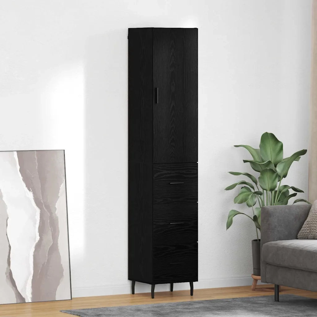 Credenza | Madia | Buffet da pranzo | Armadio da pranzo Rovere Nero 34,5 x 34 x 180 cm Legno multistrato