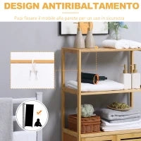 kleankin Mobiletto Bagno con 2 Ripiani Aperti e Armadietto a 2 Ante in Bambù 60x30x120cm