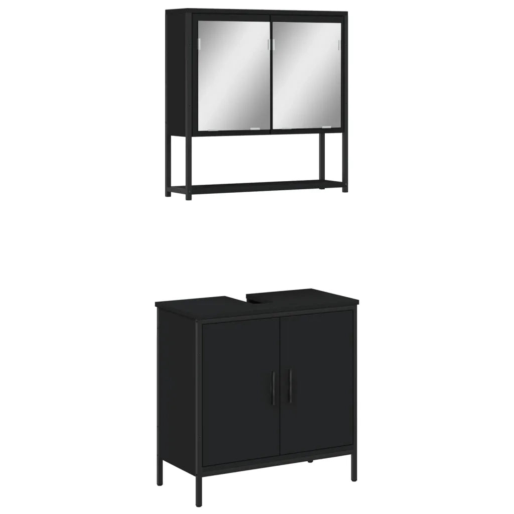 Set Mobili da Bagno 2 pz Nero in Legno Multistratocod mxl 91511