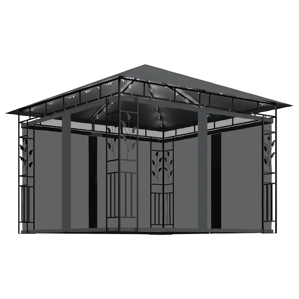 Gazebo | Pergolato con Zanzariera e Luci LED 3x3x2,73 m Antracite