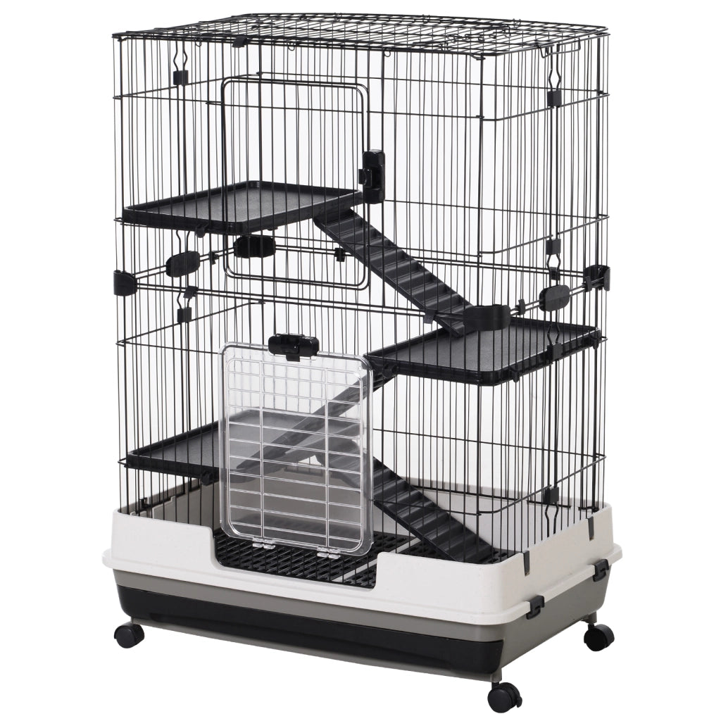 Gabbia per Animali 3 Piani con Vassoio e Ruote ¨C Zephmum ¨C Nera 81.2x52.7x114cm