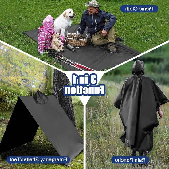 Reggisole impermeabile - protezione leggera per pioggia - poncho 3 in 1 riciclabile per bicicletta e camminata 

Dimensioni: 120 x 120 cm
Materiali: Nylon e Poliestere
Peso: 150 g
Colore: Verde scuro
Compatibilità: Bicicletta e camminata