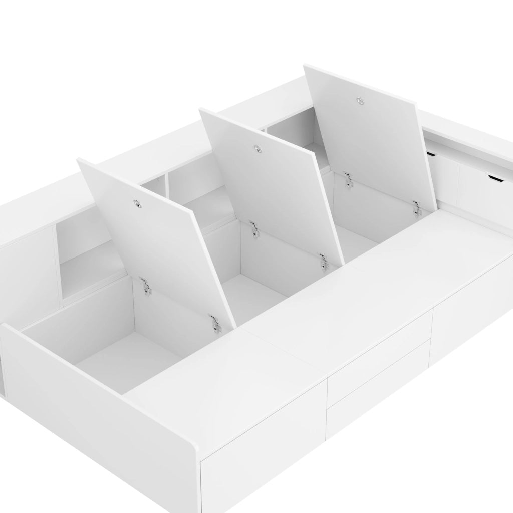 DESMIU Letto Singolo per Bambini con 4 Cassetti, Libreria e Armadio Contenitore 90 × 200 cm, Senza Materasso, Bianco