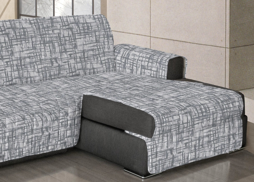Copridivano Trapuntato Antimacchia Per Divani Con Penisola Dis. Reticolo Grigio - 240-245 cm - Grigio
