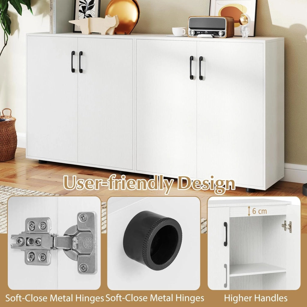 Credenza Cucina con 2 Ante, Mobile Buffet con Ripiano Regolabile, Armadio Dispensa in Legno Antiribaltamento, per Sala da Pranzo, Soggiorno, Ingresso, 80 x 31,5 x 82 cm (Bianco)