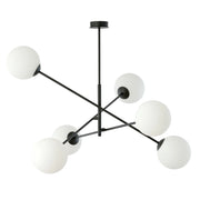 Lampada a sospensione Linear in acciaio nero opaco e vetro opalino