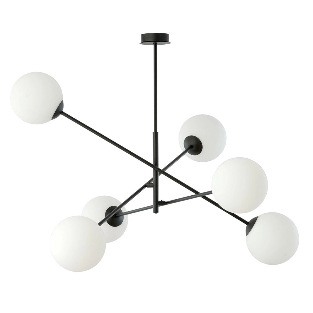 Lampada a sospensione Linear in acciaio nero opaco e vetro opalino