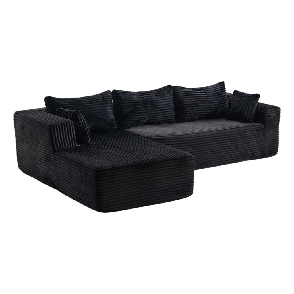 Divano modulare angolare a L con chaise longue in velluto a coste nero