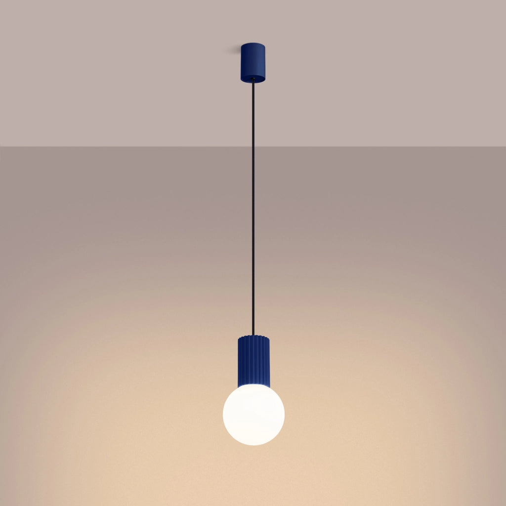 Lampada a sospensione Sfera vetro rigato blu G9 Pure Lume