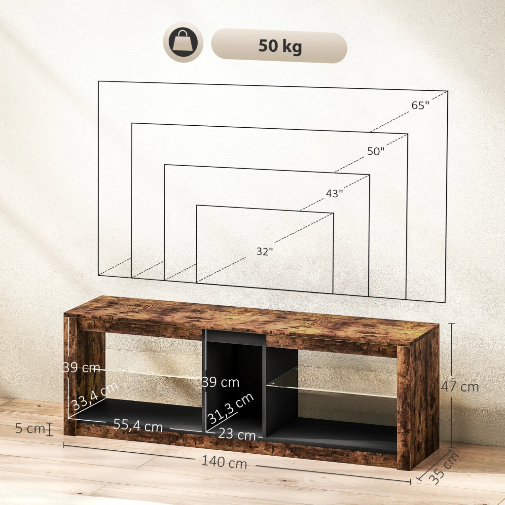 Mobile TV con luci LED e telecomando, ripiani aperti ¨C zephmum ¨C 140x35x47, marrone