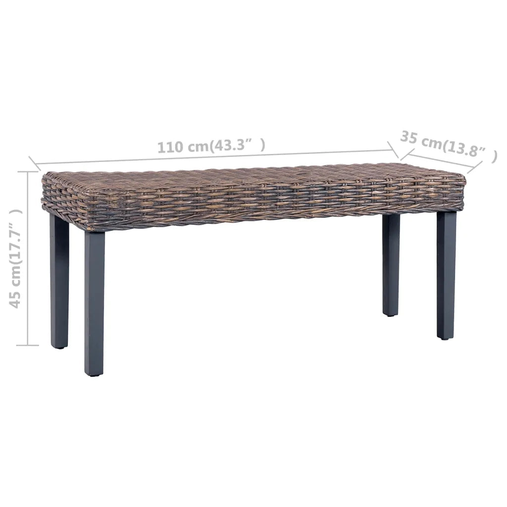 Panca 110 cm Grigia in Rattan Naturale Kubu e Massello di Mogano 285789