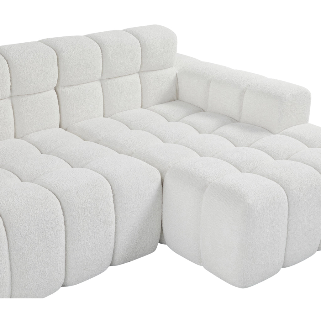 Divano modulare a L in velluto bianco con chaise longue