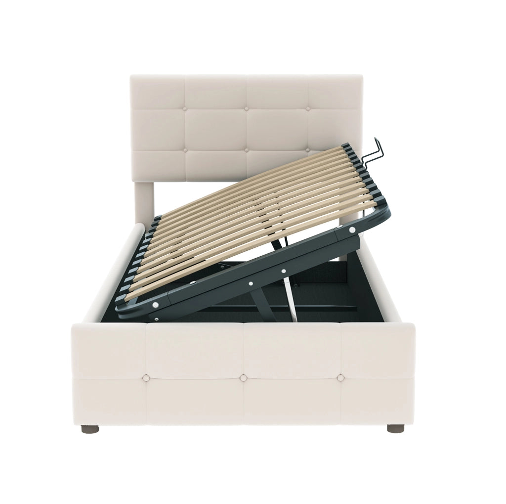 Letto imbottito per bambini 90x200 cm con contenitore idraulico beige
