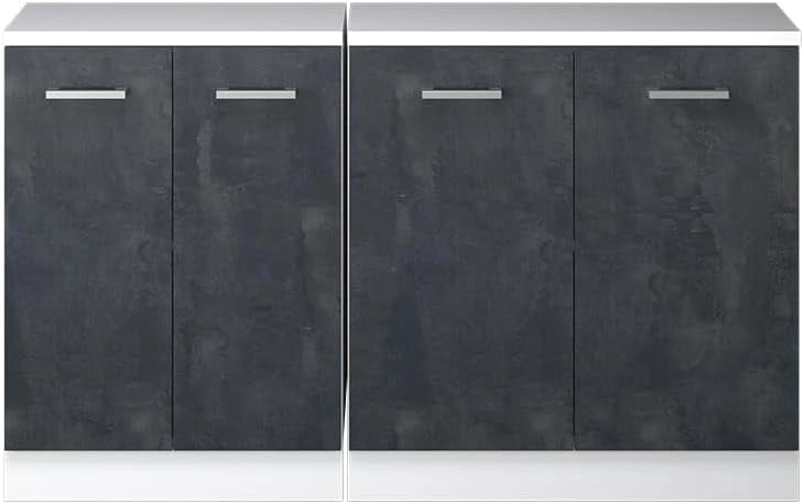 Set di mobili sottotetto Rion, Calcestruzzo nero, 140 cm Set di 2 carcasse armadio profondità 60 cm, adatto per il salvaspazio sotto tetti spioventi