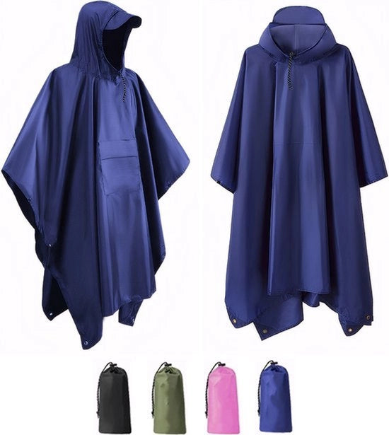 Poncho con Tas di Stoccaggio - Poncho Impermeabile - Poncho per Bicicletta - Poncho Idrorepellente - Impermeabile al Vento - Unisex - Donna e Uomo - Dimensione Unica - Blu Reale