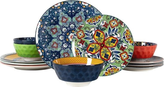 Servizi da tavola 12 pezzi per 4 persone in stile bohemiano con porcellana