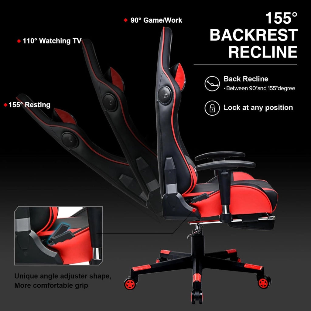 Sedia da Gaming con Poggiapiedi e Altoparlante Bluetooth Poltrona Ufficio Scrivania Ergonomica Sedie Musicale Rossa