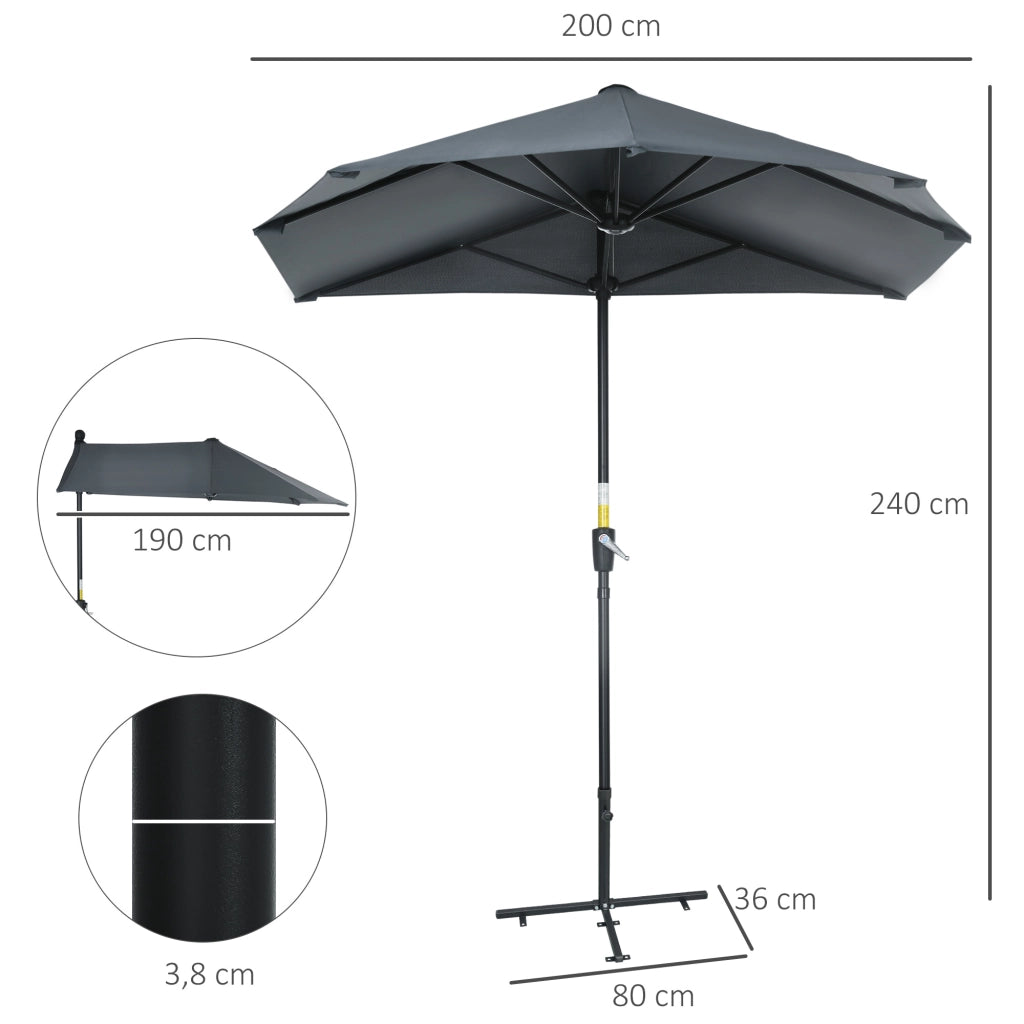 Ombrellone da Giardino 200x190x240 cm con Base a Croce ¨C Zephmum ¨C Grigio Acciaio
