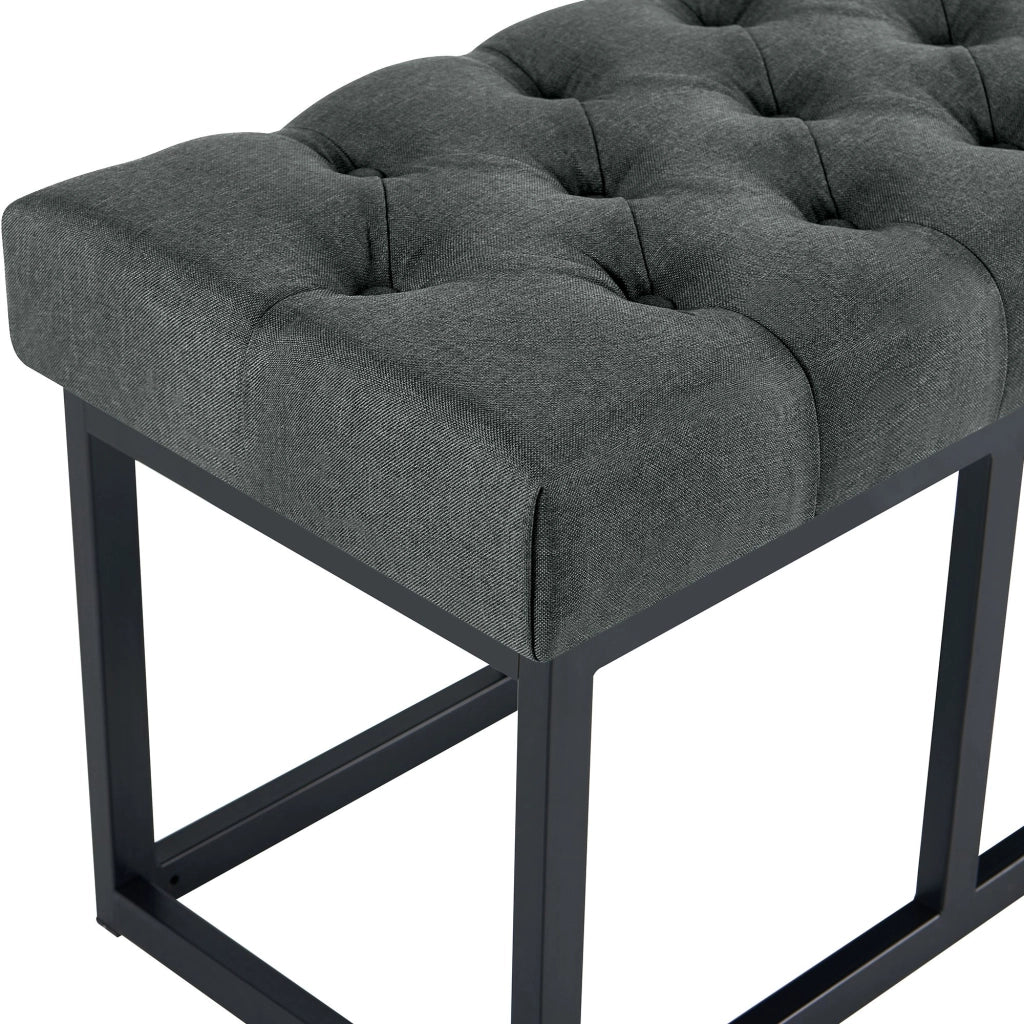 Panca design AMUN in metallo nero opaco e tessuto grigio scuro,120 cm