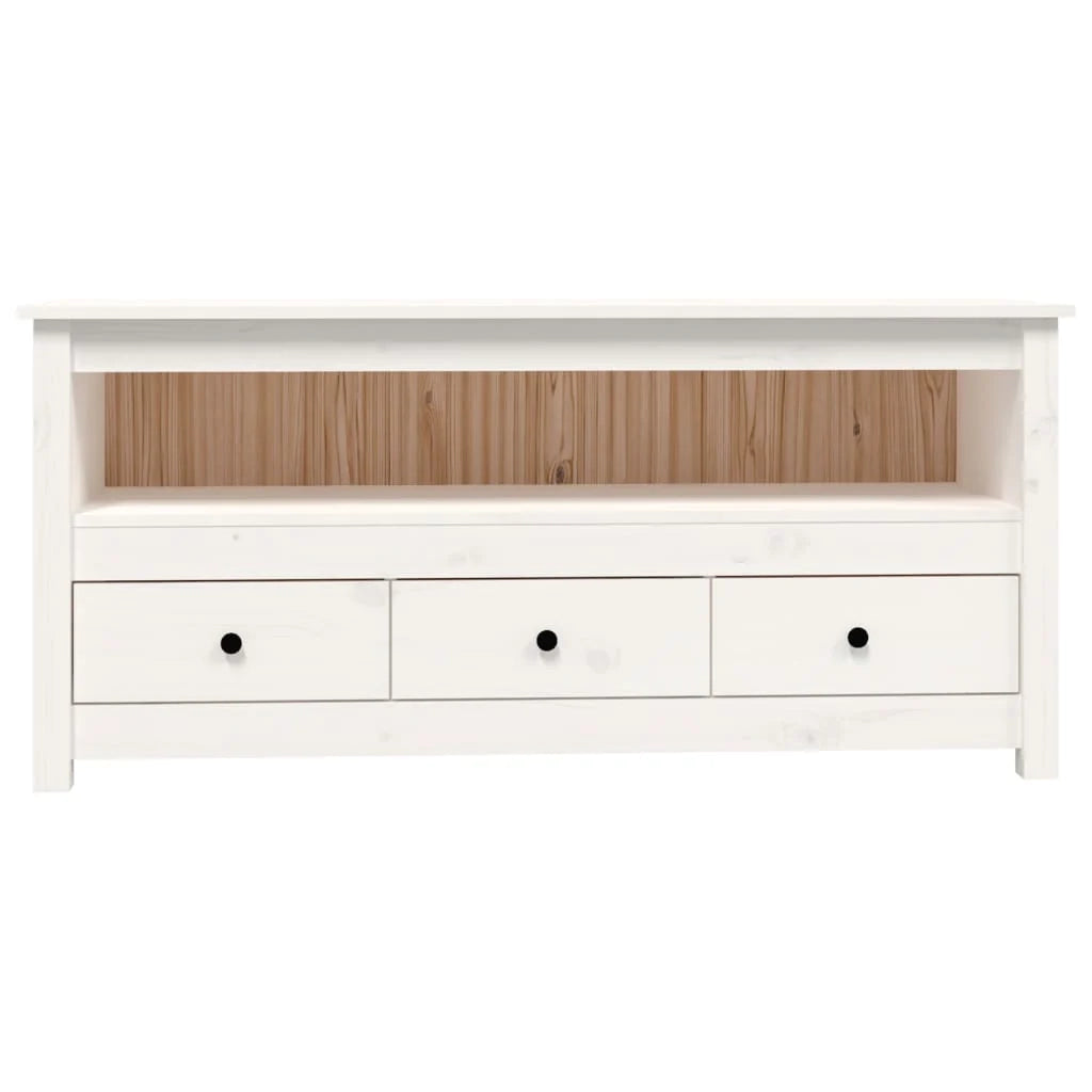 Mobile TV multimediale scaffale TV credenza mobile TV sala da pranzo soggiorno camera da letto 114 x 35 x 52 cm legno di pino massiccio bianco 02_0025783