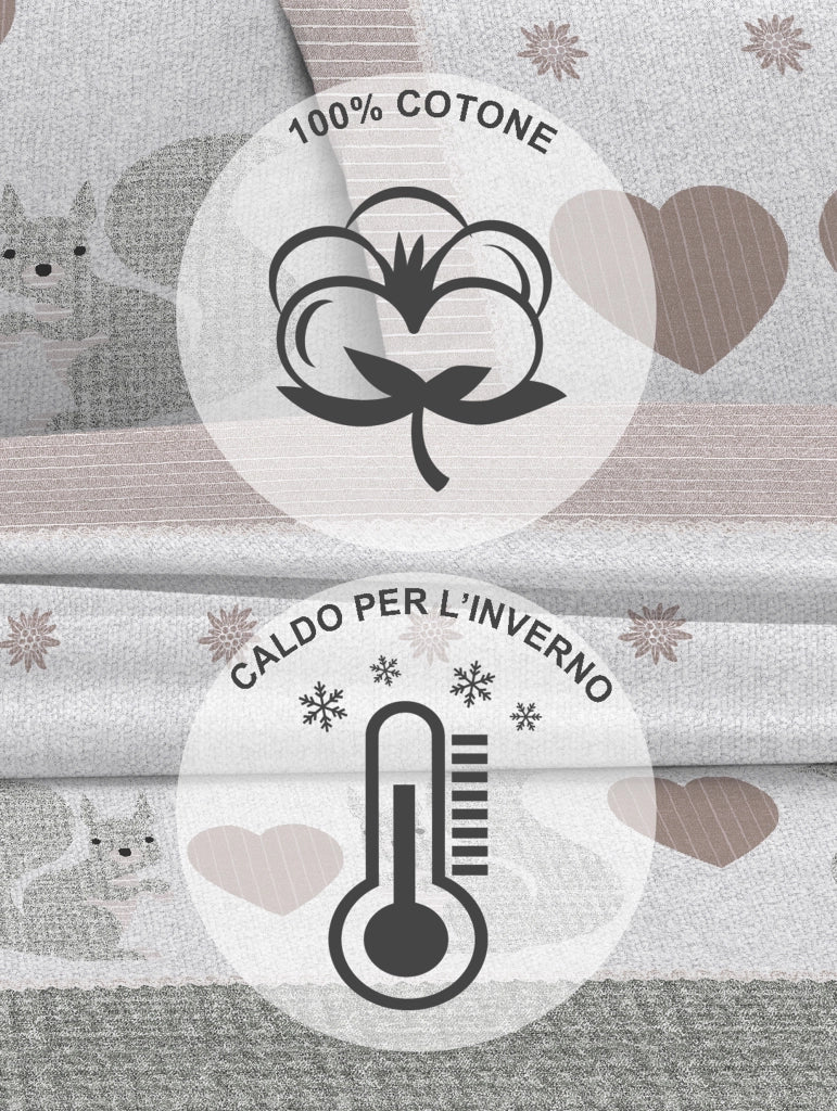 Completo Letto in Flanella Calda e Morbida Anti Pilling - Set Flanellato 3 Misure parure con Federe - Scoiattolo beige - 1 Piazza