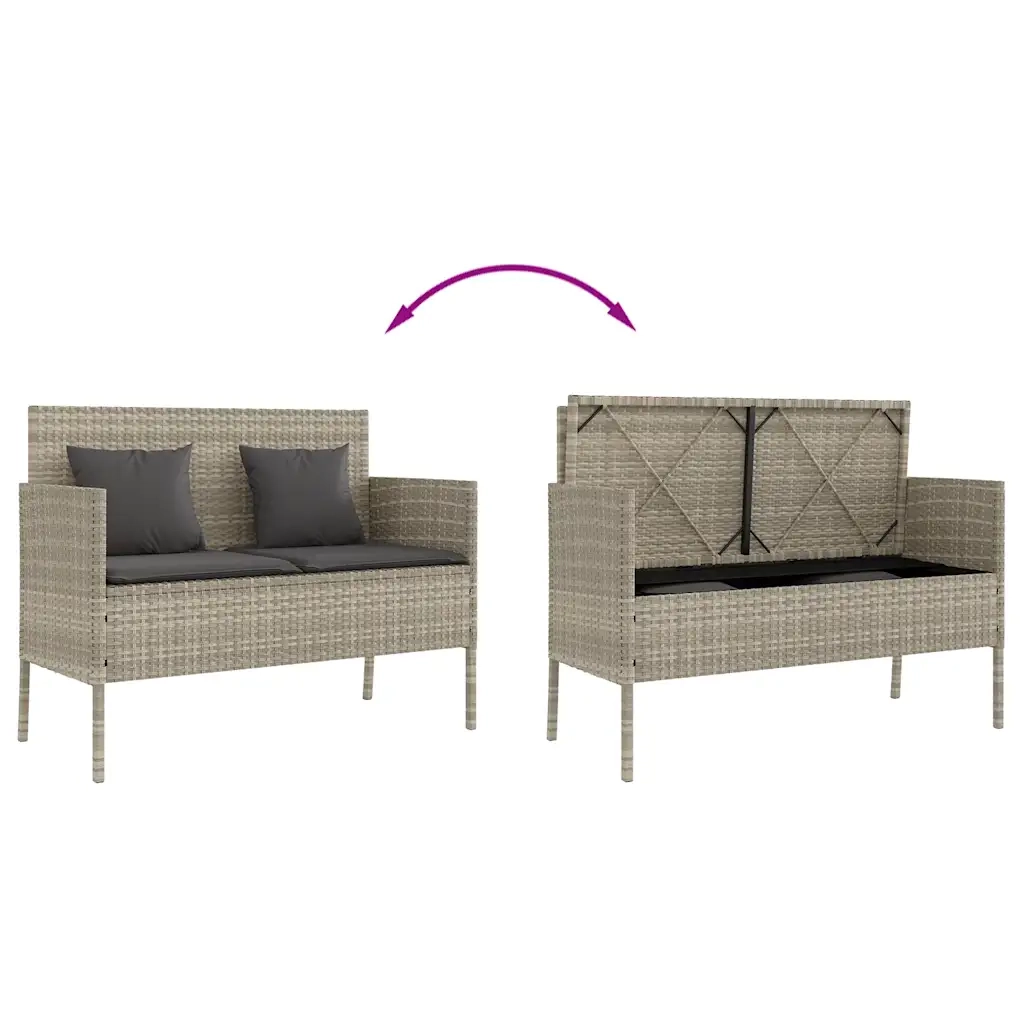 Panca da Giardino con Cuscini-Sgabello-Panca da esterno Grigio Chiaro in Polyrattan 834902