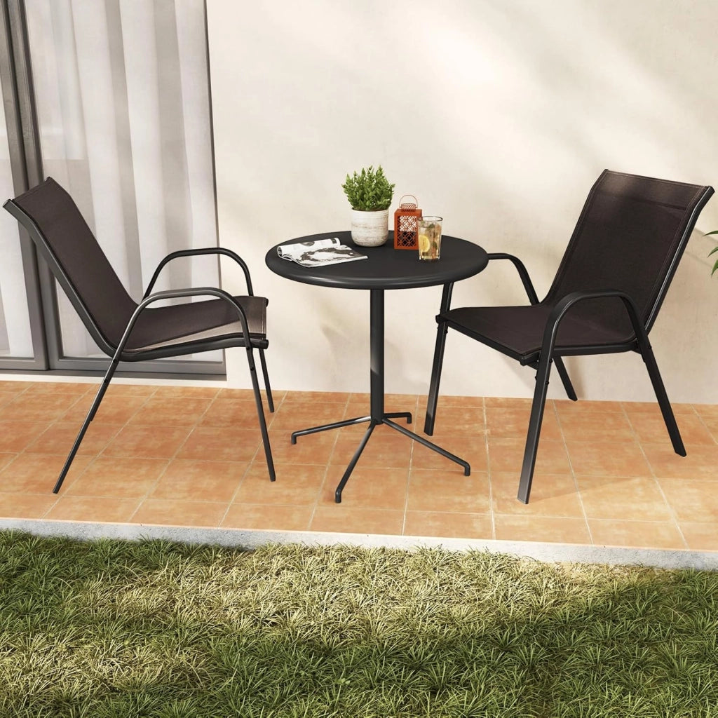 Set di 2 Sedie Impilabili, Sedia da Giardino con Corrimano, Telaio in Acciaio Tubolare Verniciato a Polvere, Sedia per Giardino e Patio