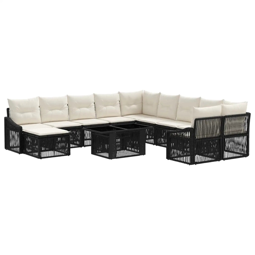 Set Divano da Giardino 12 pz Nero e Bianco Crema polyrattan 3437344
