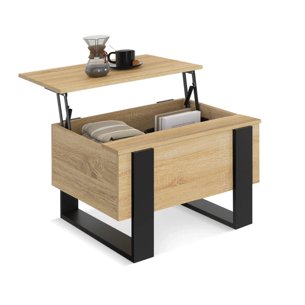 IDMarket - Tavolino quadrato PHOENIX in legno e nero con piano sollevabile 70 cm