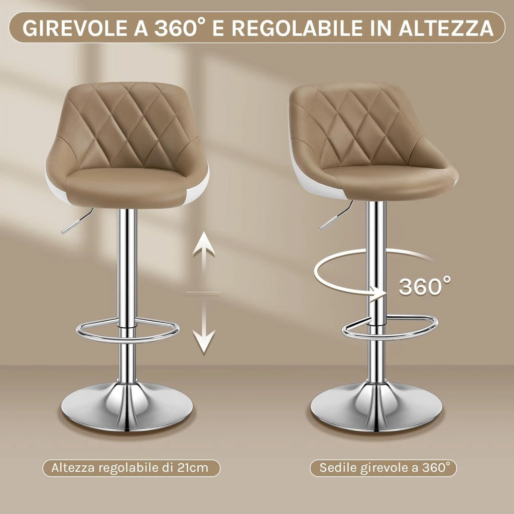 Sgabello cucina, Sgabello da Bar, Sedia da Bar Girevole Regolabile in Altezza, con Schienale Poggiapiedi, in PU, Cachi, BH30kk-1