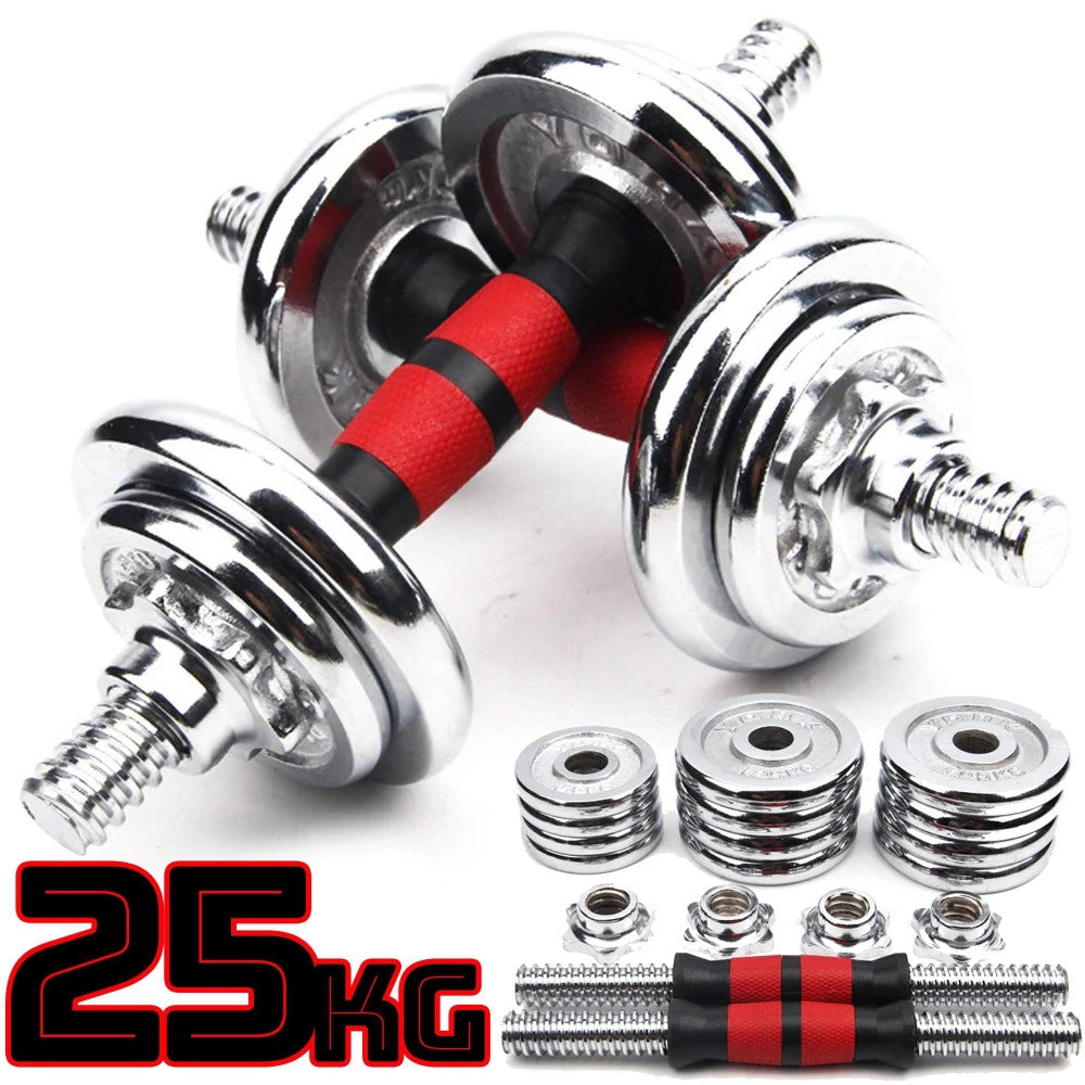 Trade Shop - Set Manubri Componibili Pesi Regolabili Palestra Dumbbell In Acciaio 25kg Totale -