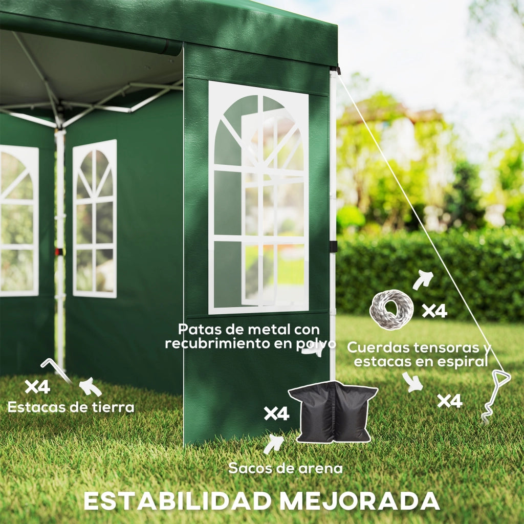 Tenda da Giardino Pieghevole 3x3 m ¨C Zephmum ¨C Verde con UPF50+ 4 Laterali e Borsa