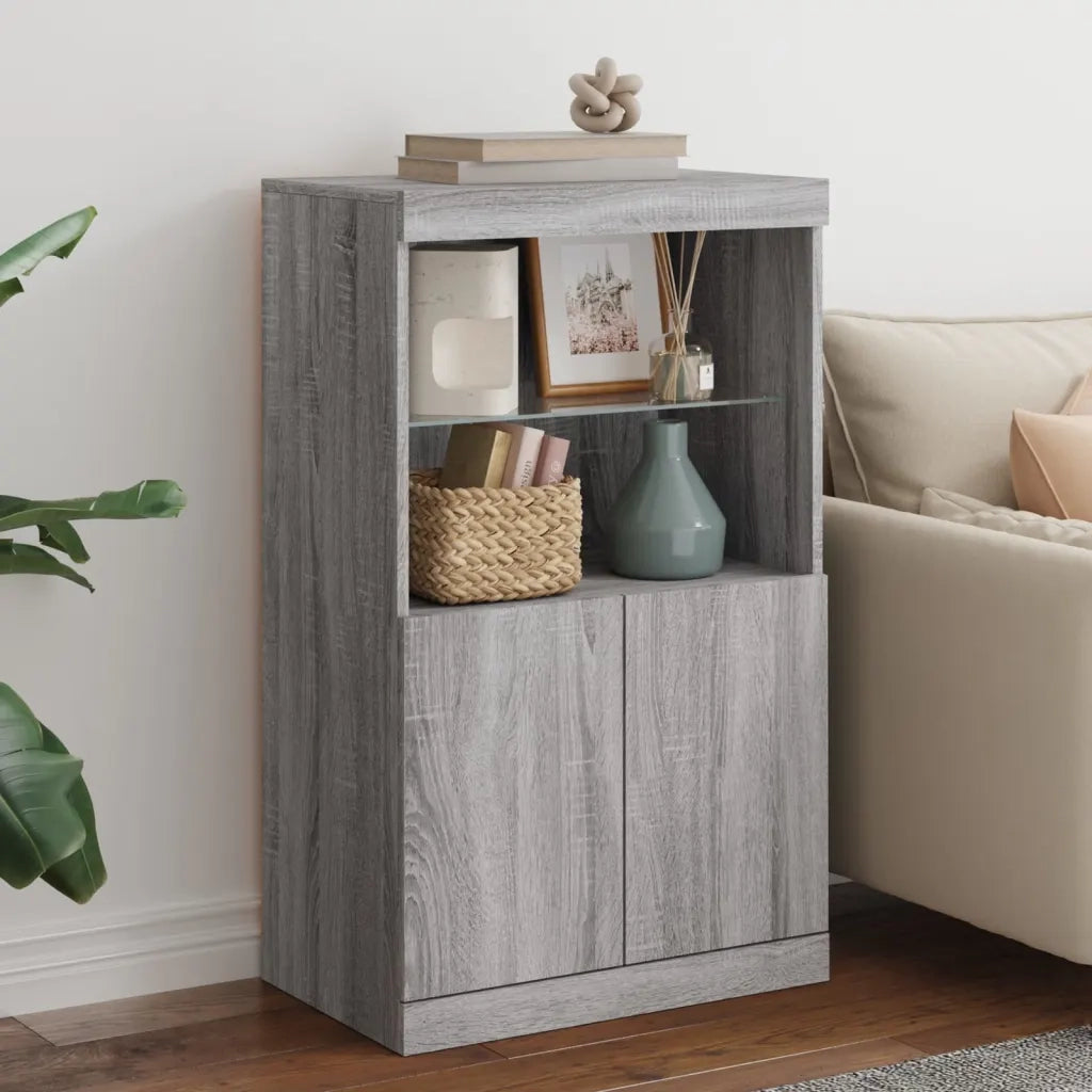 Credenza con Luci LED-Buffet-Armadio da cucina Grigio Sonoma 60,5x37x100 cm 723108
