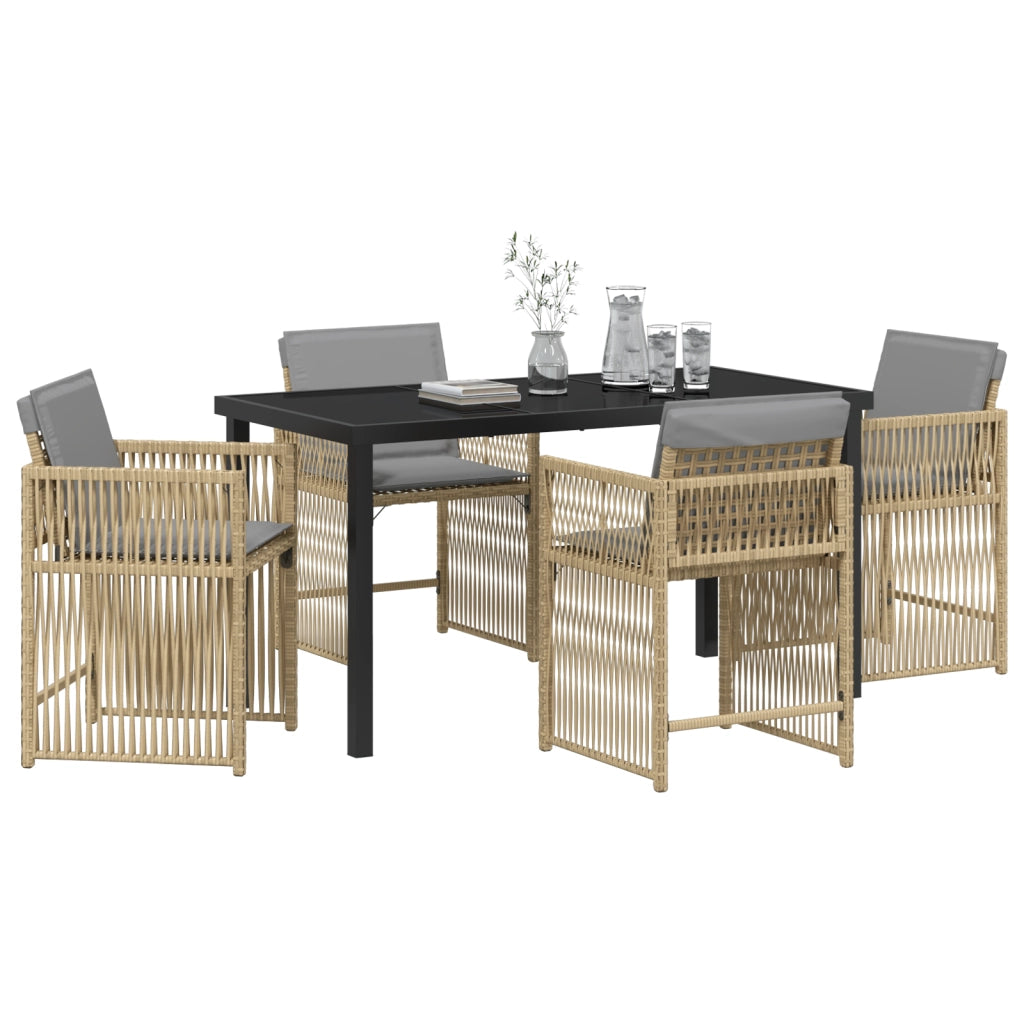 Set da Pranzo da Giardino 5 Pezzi con Cuscini Beige Rattan Polimerico